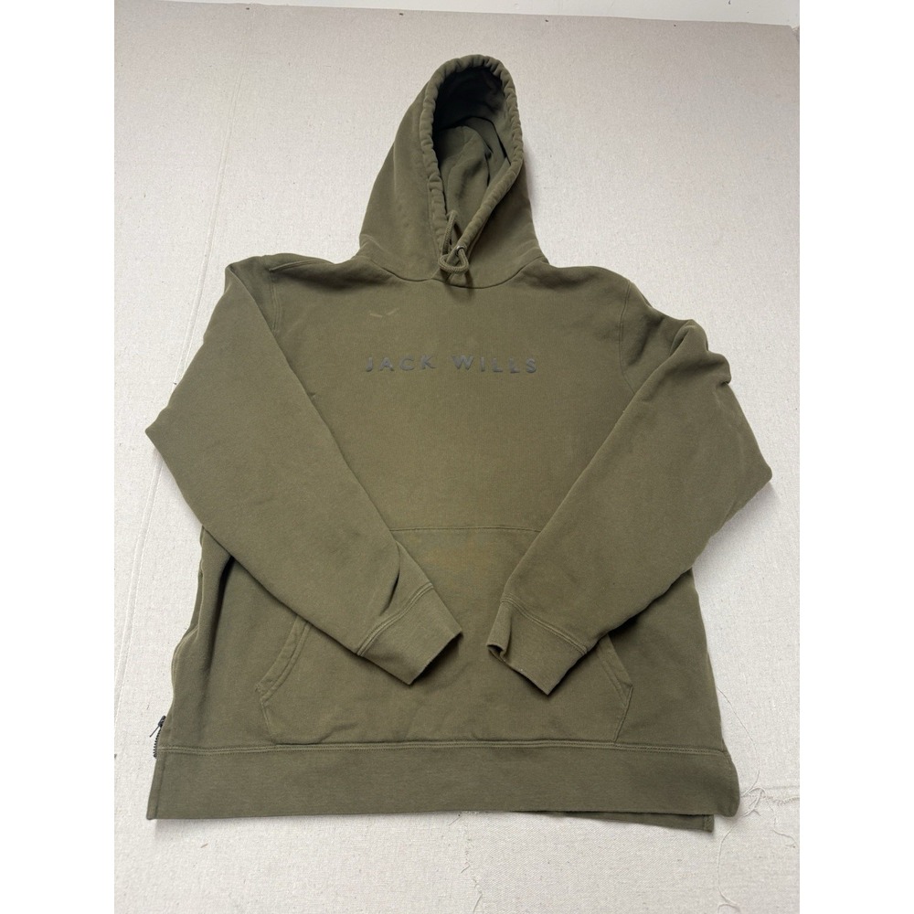 Jack Wills Olive Green Pullover Hoodie Size Large Logo Sweatshirt [A21]